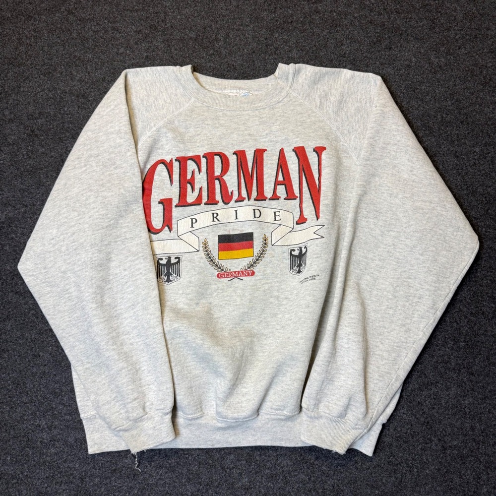 Vintage 90s Sweatshirt Mens XXL Gray German Pride Raglan Pullover made in usa